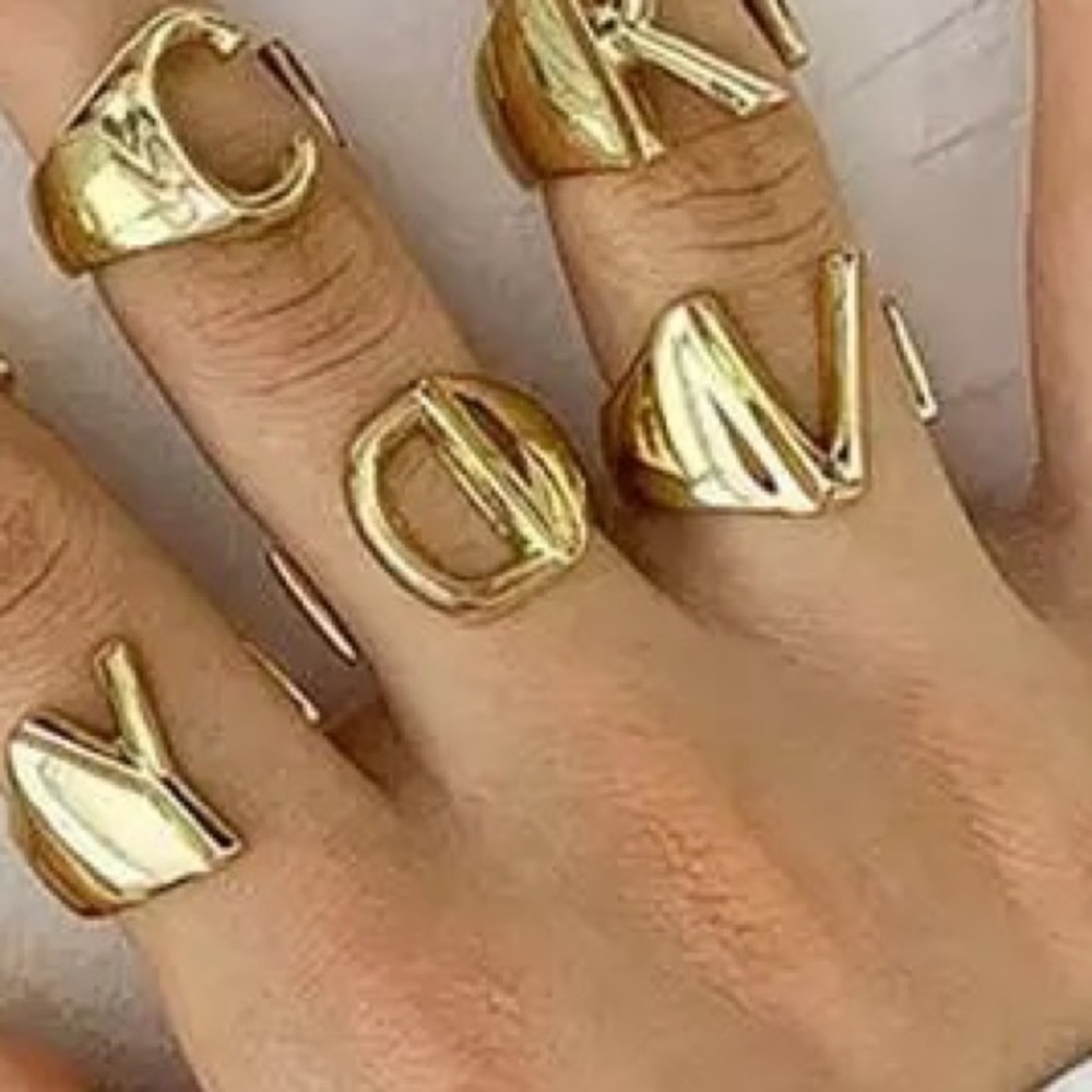Initial gold adjustable ring -  V